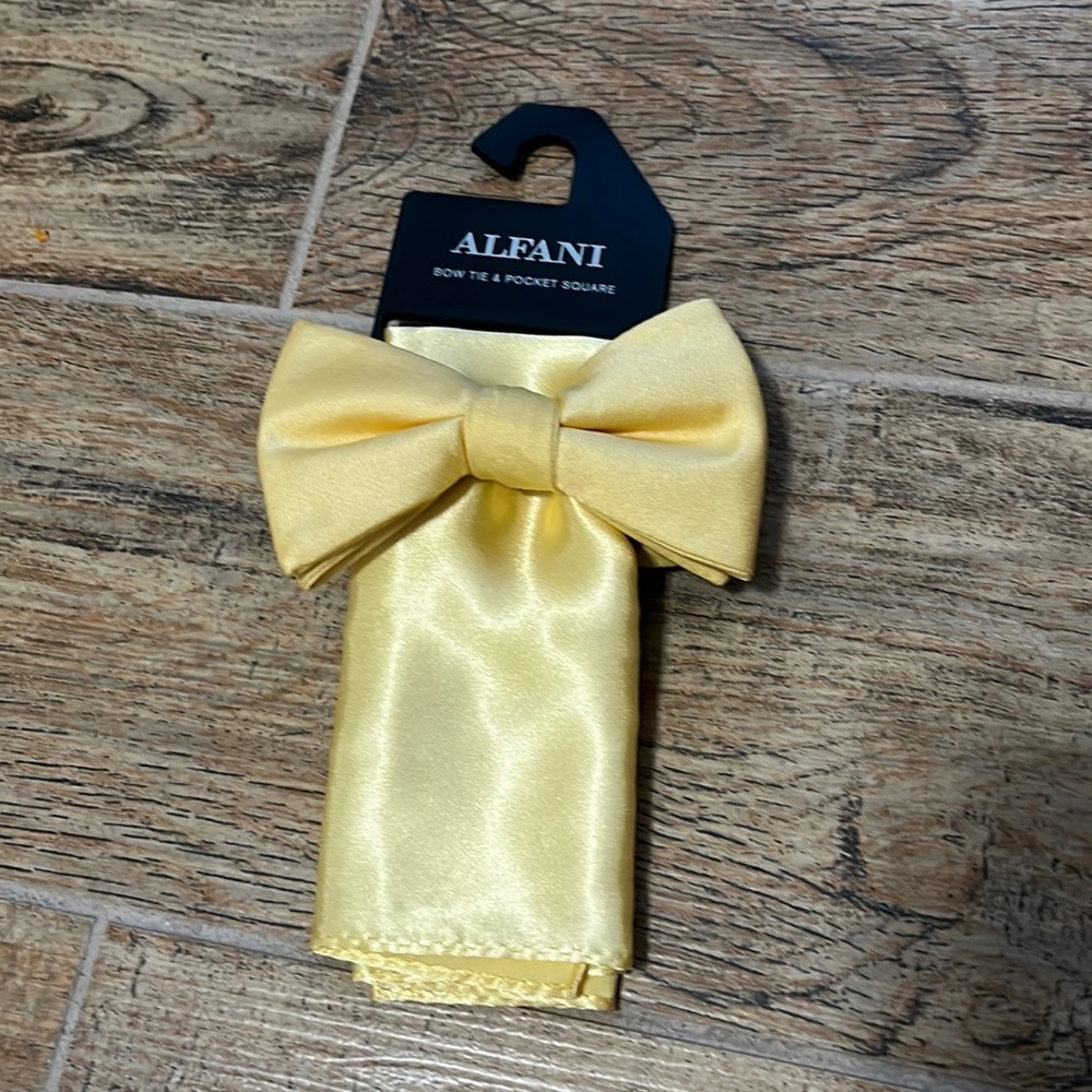 ALFANI mens bow tie and pocket square yellow prom wedding